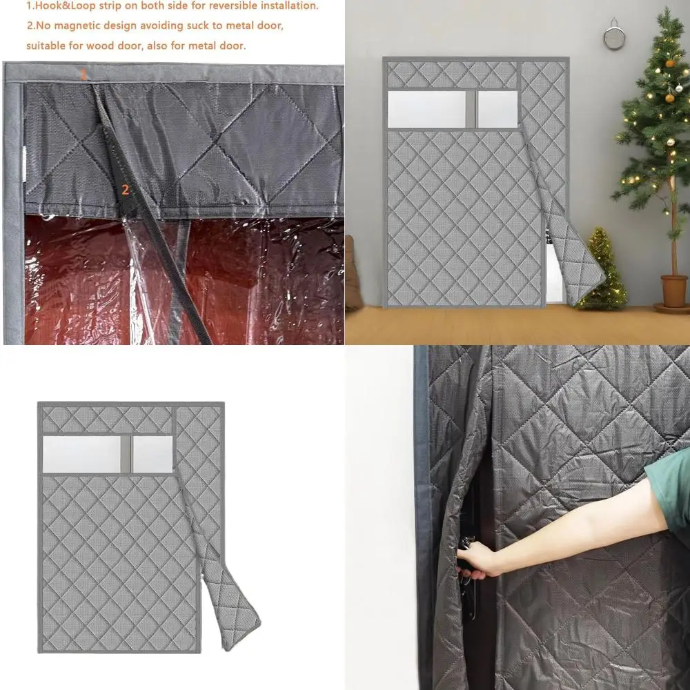 

Gray Diamond Pattern Insulated Magnetic Door Curtain, 73x84, Side Open, Keeps Warm/Cool