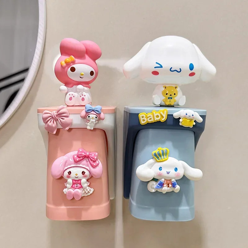 Kuromi My Melody Anime Kawaii Sanrio Children Toothbrush Shelf Punch-free Cinnamoroll Cute Cartoon Brushing Cup Gifts for Girls