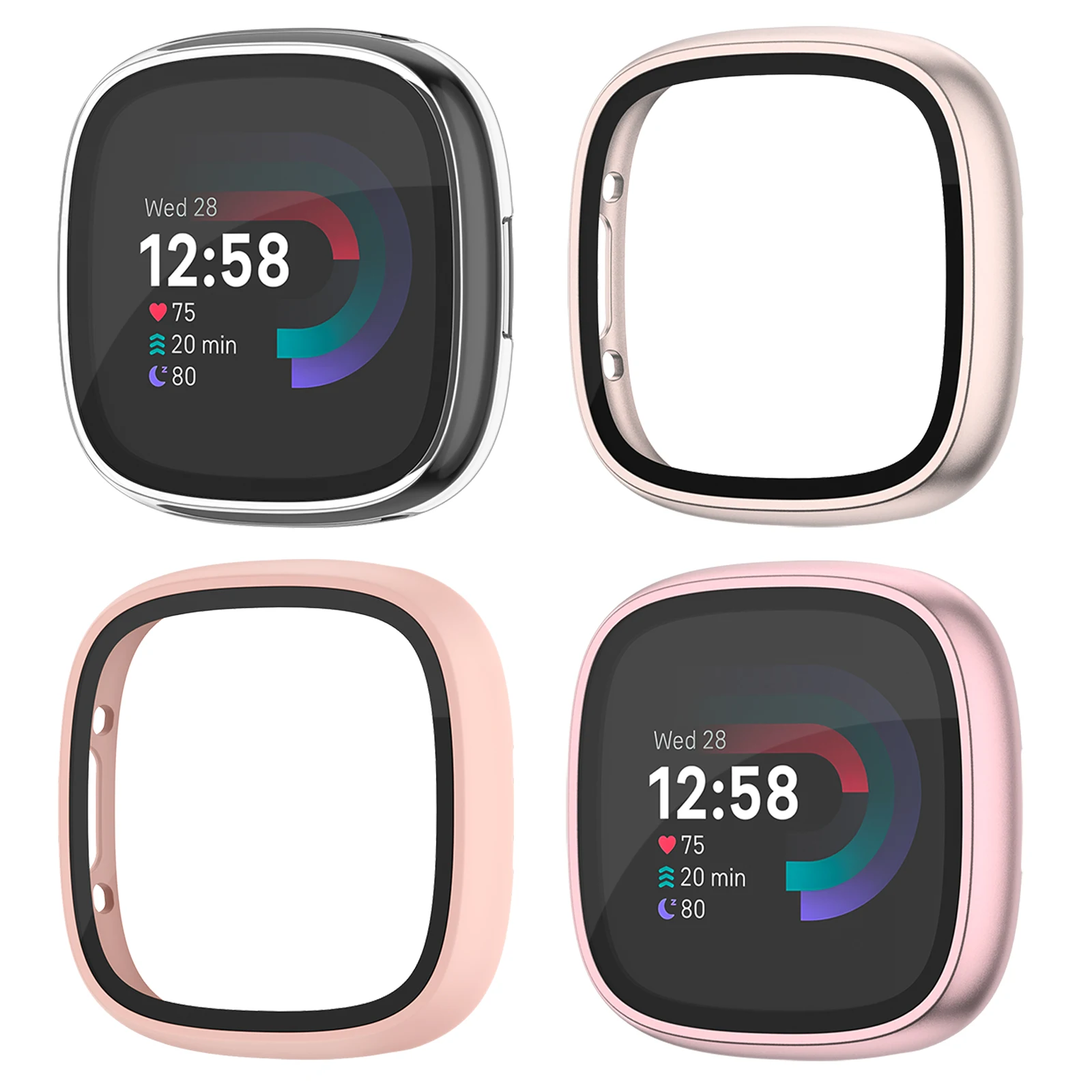 Capa protetora de tela temperada para fitbit versa 4/sense 2, capa completa para relógio versa 4/sense 2