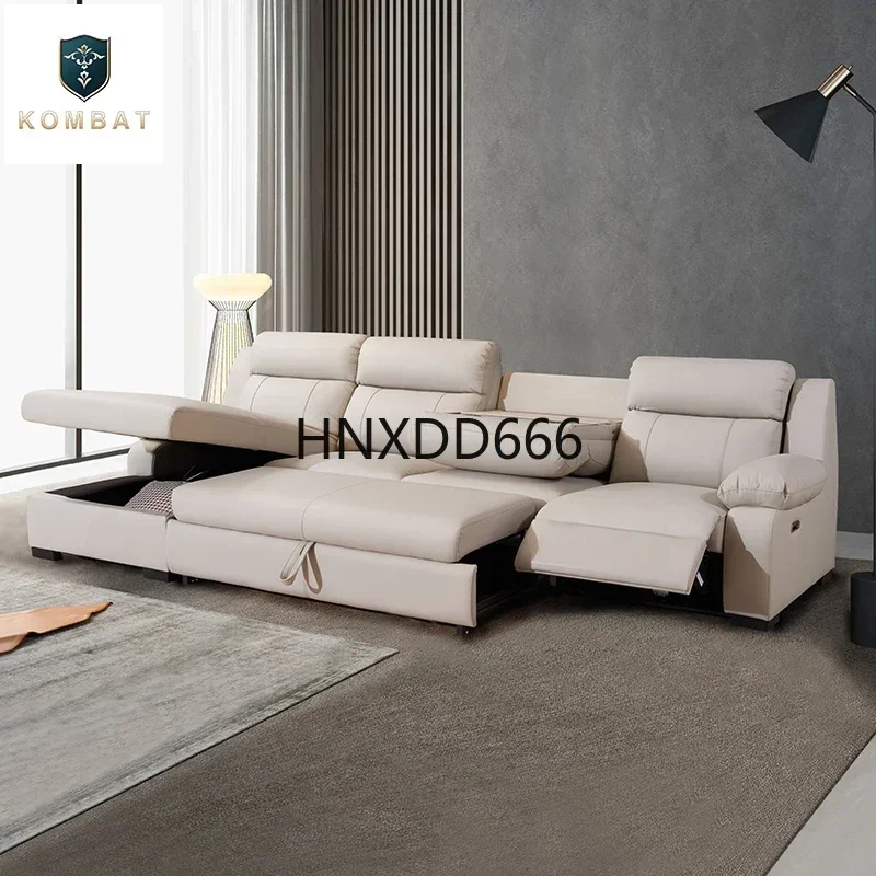 L-shaped living room sofa Leather electric recliner sofa Multi-functional sofa bed folding small furniture with storage space