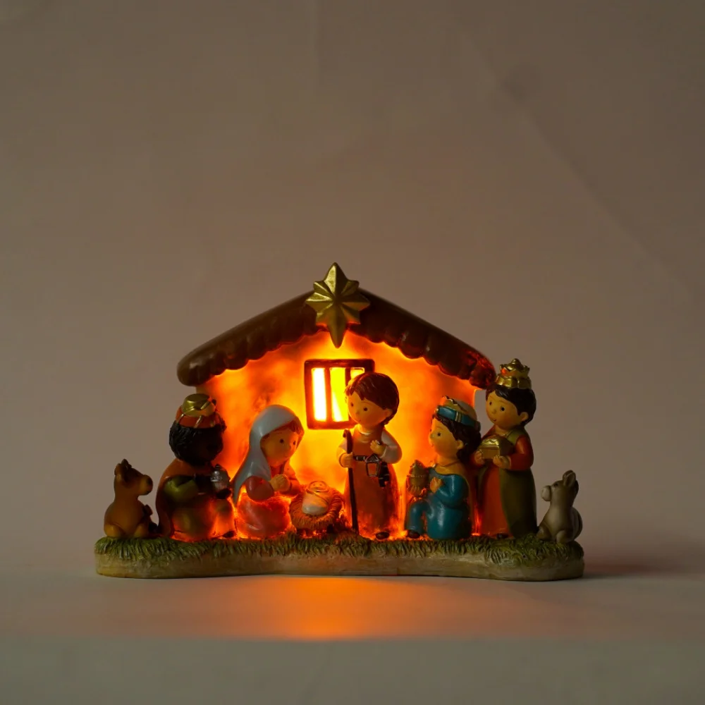 Christmas Decoration Nativity Scene Christmas Ornament Indoor Nativity Crib Manger Baby Jesus Statue Figurines Holiday Gift