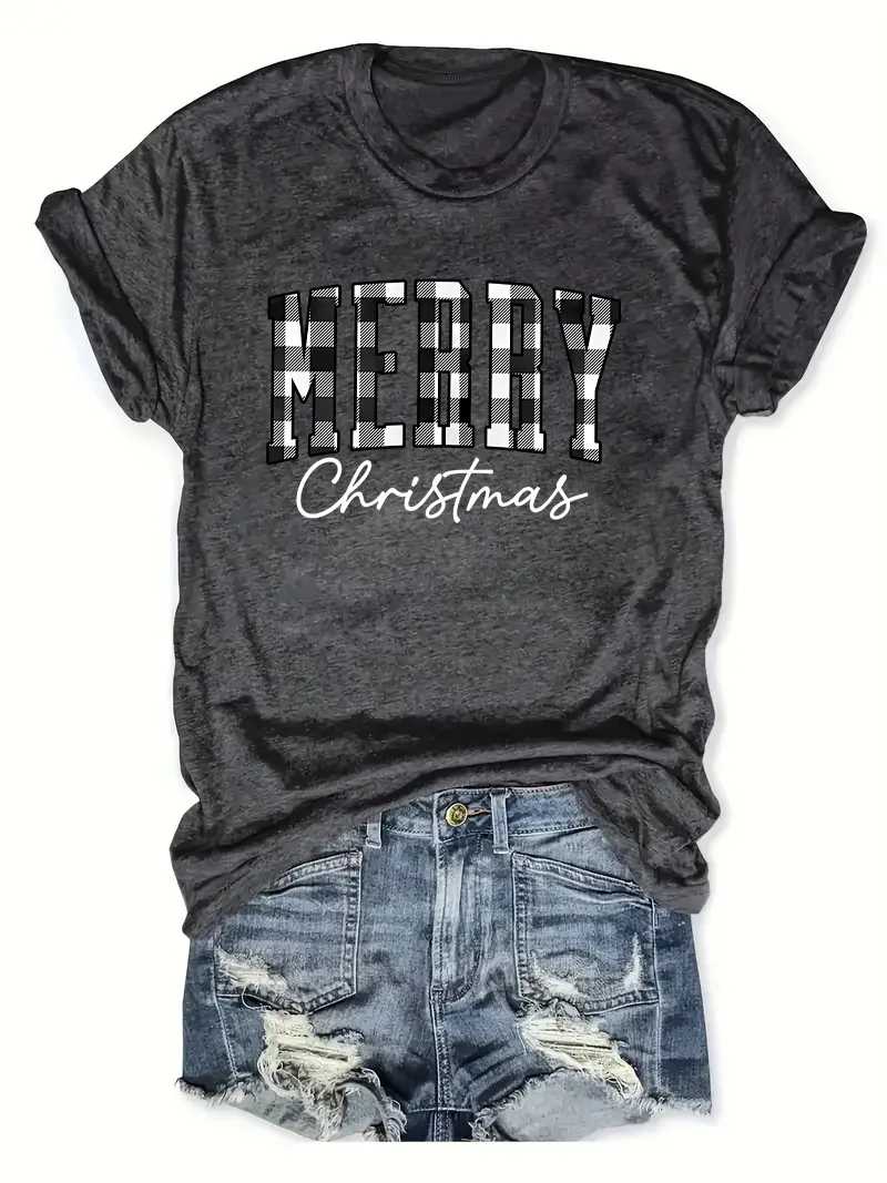 

Spring and Summer Christmas Printed T-shirt, Casual Short Sleeve Round Neck T-shirt, Fashion Women's Clothing