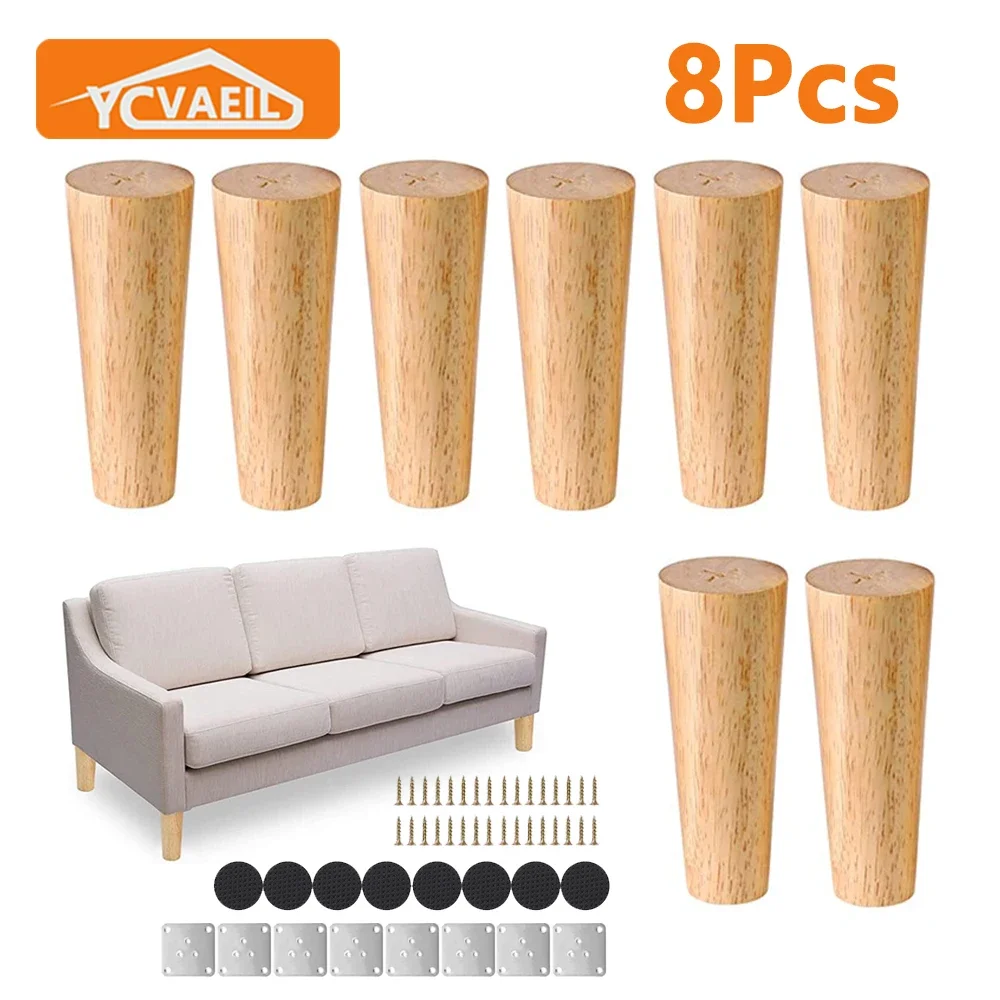 

8Pcs Height 6-15cm Solid Wood Furniture Legs Inclined Cone for Sofa Bed Cabinet Coffee Table Feet Chair Wooden Replacement Feet