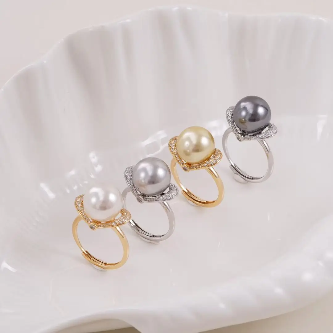 S925 Sterling Silver Adjustable Finger Ring Mountings Base Setting Findings Jewelry Components for 11-12mm Pearls 3pcs/lot