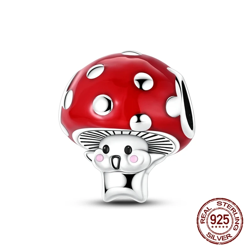 

925 Sterling Silver Adorable Little Small Red Mushroom Bead Charm Fit Original Charm Bracelets Women DIY Jewelry Gift