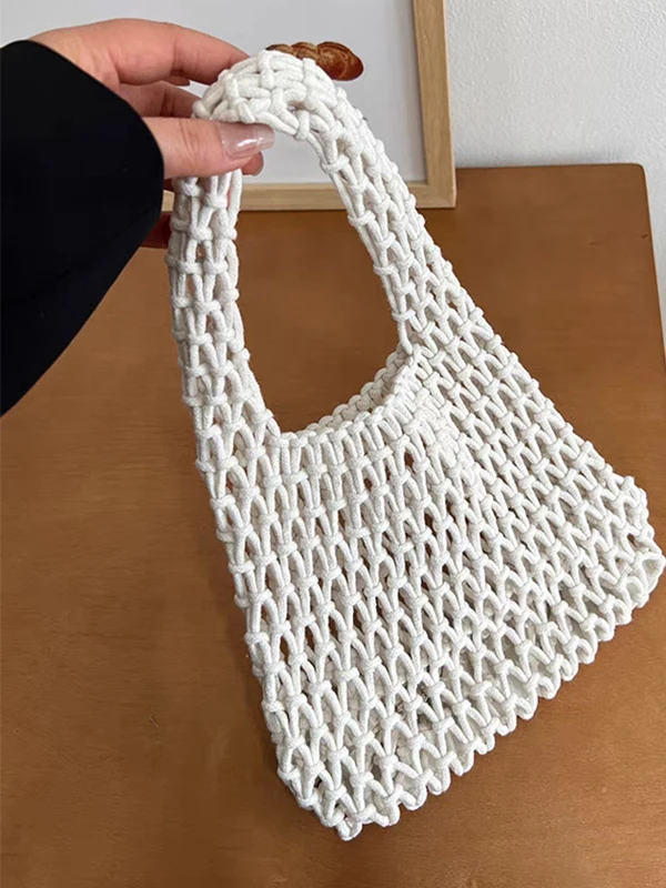 

Mustkoo конфетного цвета, хлопковая веревка, полая сетка, тканая сумка MBAG005, повседневная простая сумка на одно плечо для молодежи