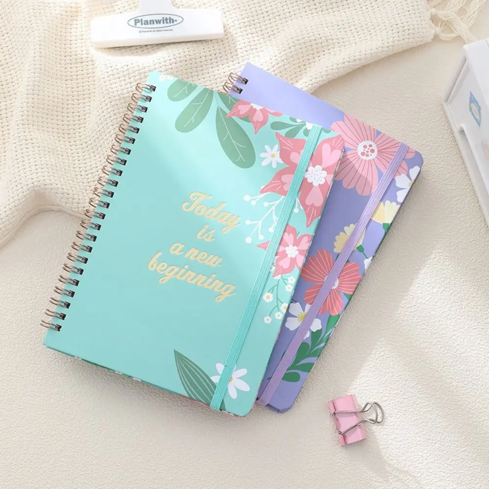 80 Sheets A5 English Notepad Floral Printing To Do List Coil Notebook Time Management Portable Schedule Planner Notepad