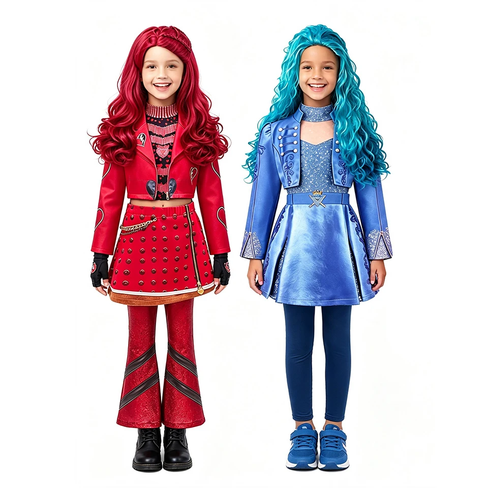 2026 Halloween Cosplay Descendants Children's Costume Queen Hearts Pink Princess Chloe Girls Outfits Carnival Party Kids Clothes