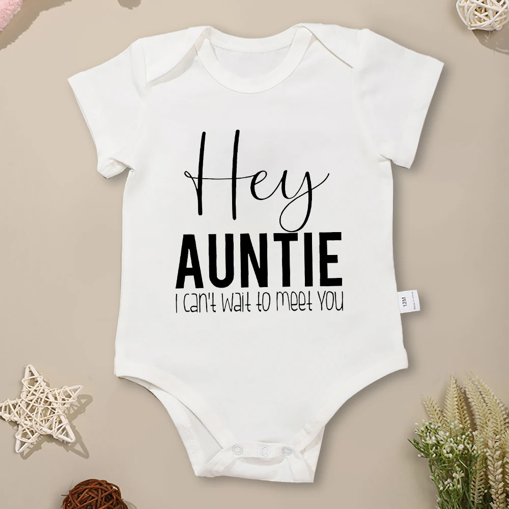 Hey Auntie I Can\'t Wait To Meet You Infant Onesie 100% Cotton High Quality Newborn Gift Baby Girl Boy Clothes Black Summer