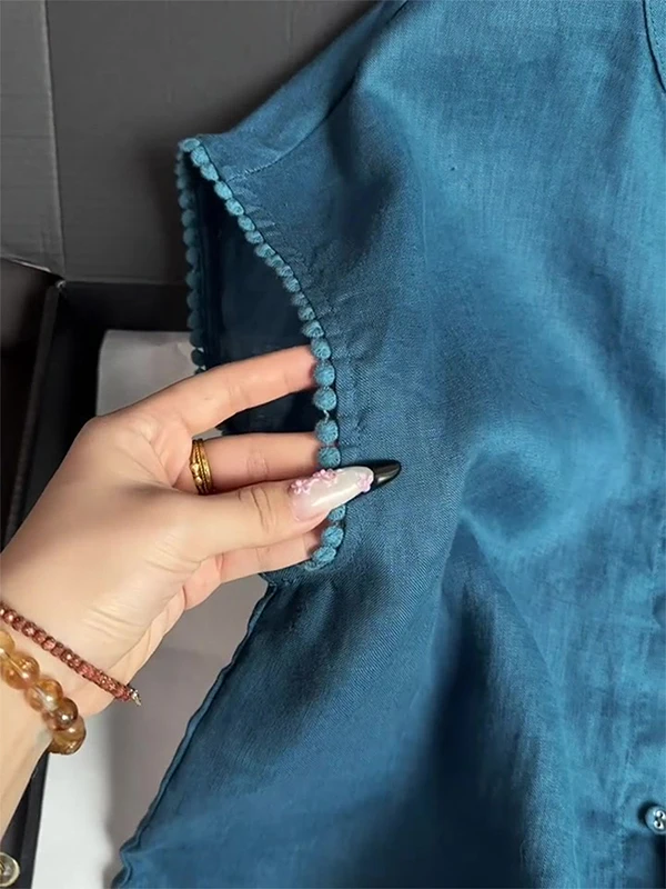 Recommended Original! Really Whitening Peacock Blue Pure Cotton round Neck Sleeveless Shirt Women Loose Small Shirt Casual Style