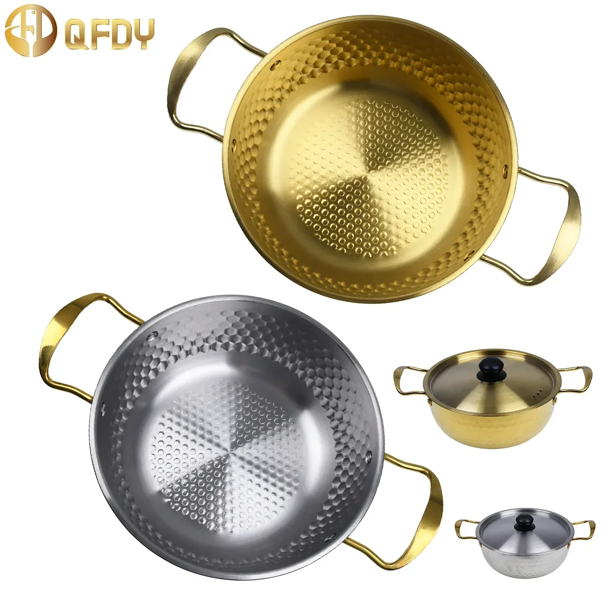 

Korean Ramen Pot golden Aluminium Alloy/Stainless Steel Cooking Pots with Double Handle Gas Universal Soup Stew Pan Cookware