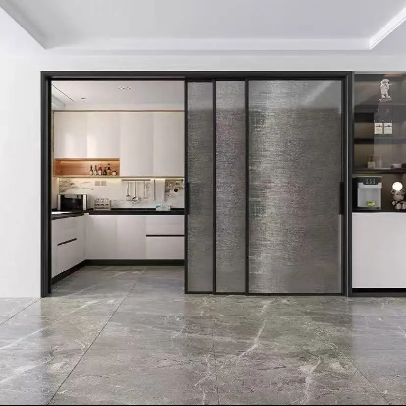 Italian minimalist clamped glass bathroom door, titanium magnesium aluminum alloy complete set, kitchen bathroom partition door