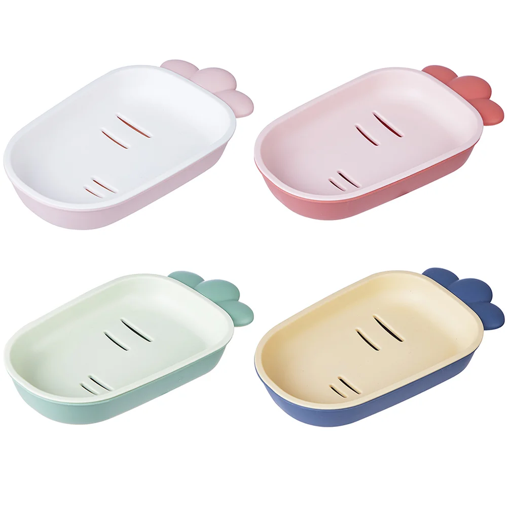 

4 PCS Soap Holder Carrot Box Rack Drain Dish Household Case Drainer Tray Travel