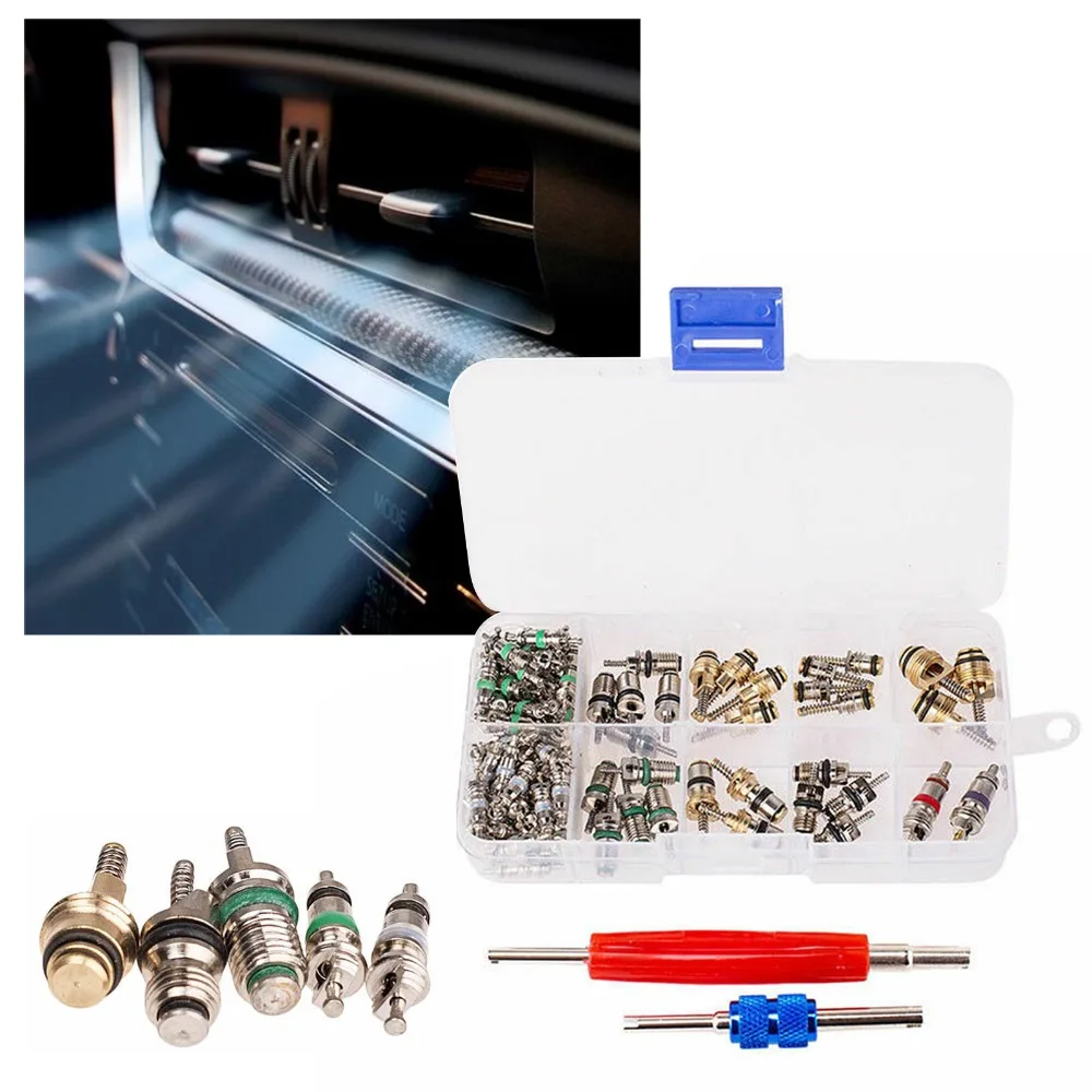 102pcs Double Head Dual Dismantling Air Conditioning Valve Core R134a R12 Compatible Accessories Kit Valve Core Remover Tool