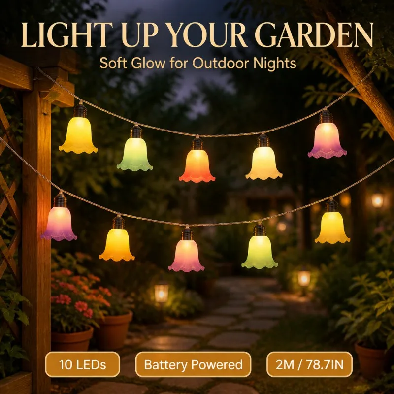 Bell Skirt String Lights Battery Box Powered Outdoor Garden Decor Terrace Family Room Wedding Party Decoration Perfect Gift