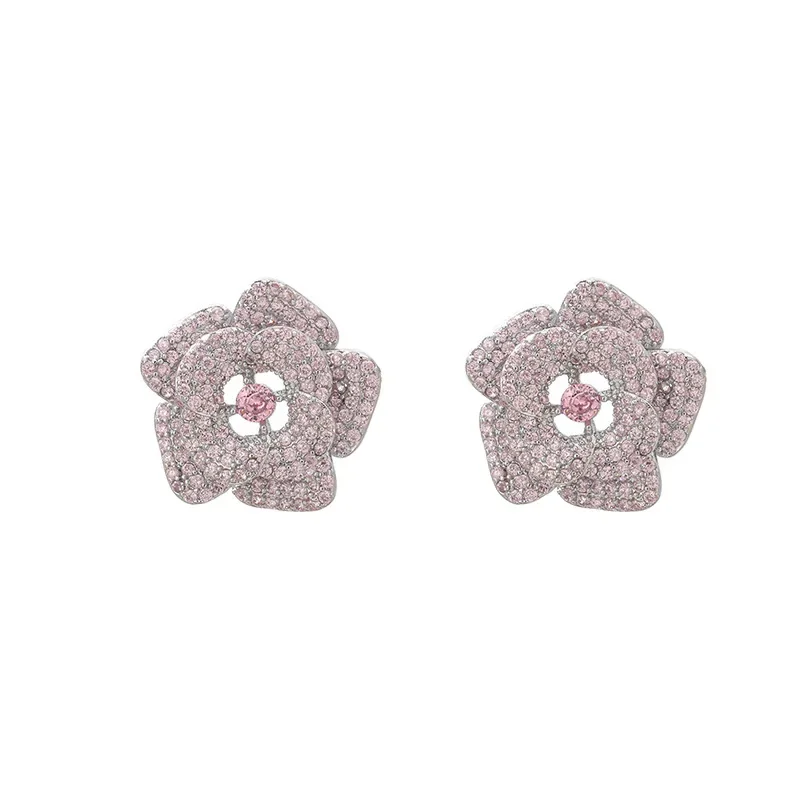 

Silver Needle Silver Zircon Flower Women's Earrings Fashionable Elegant Light Luxurious Temperament High-end Versatile