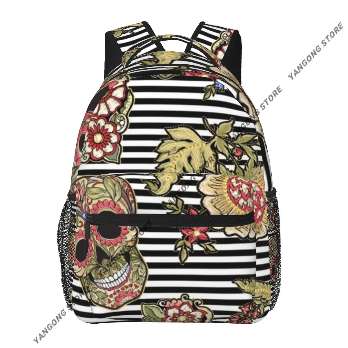 Fashion Backpack Women Men Unisex Students Backpacks Skull In Vintage Jacobean Style Travel bag Bookbag