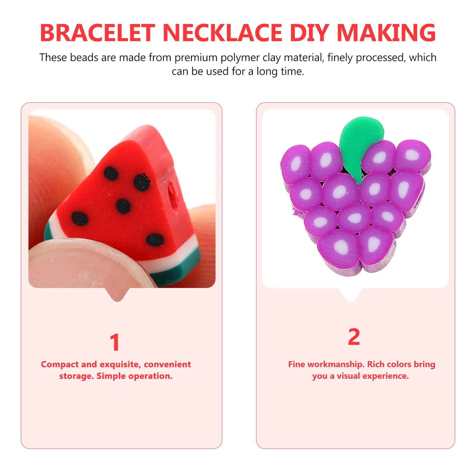 

100Pcs Polymer Clay Fruit Beads Handmade Charms for Jewelry Making DIY Crafts Decoration Loose Beads for Bracelets Necklaces