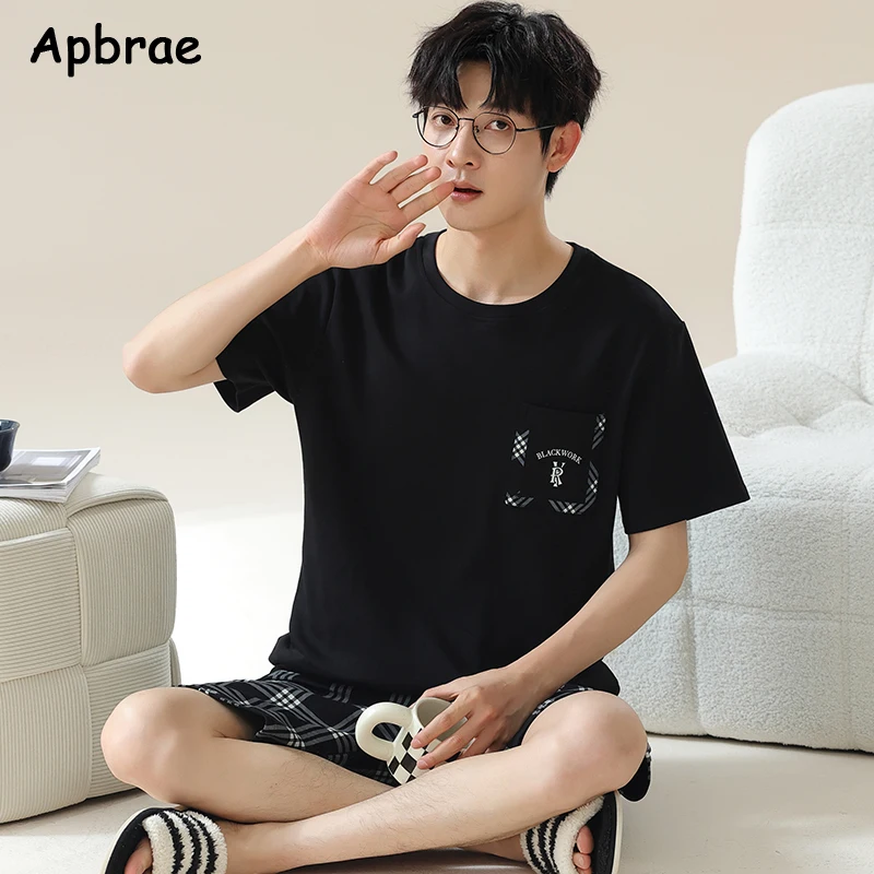 New Summer Men Faux Cotton Pajamas Short Sleeves Shorts Homewear for Boy Plus Size L-3XL Young Man Pijamas Pullover Sleepwear