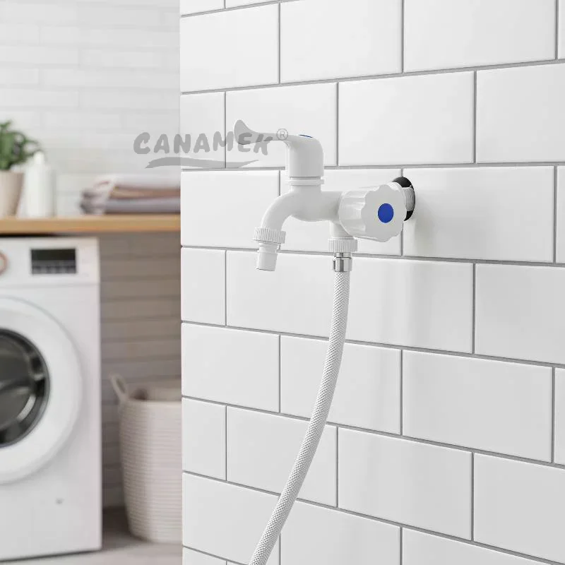 G1/2 Inches Plastic Dual Outlet Water Tap With Independent Control Hose Adapters For Washing Machine Garden Use
