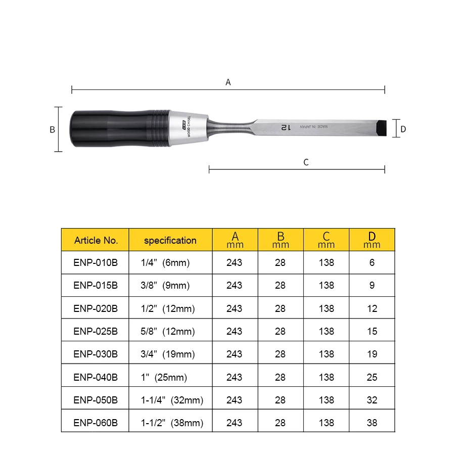 KAKURI 8 Pcs Extra Long Style Multifunctional Wood Chisel Sets with Wooden Box for Woodworking Tempered to 60HRC NO.ENP-8S