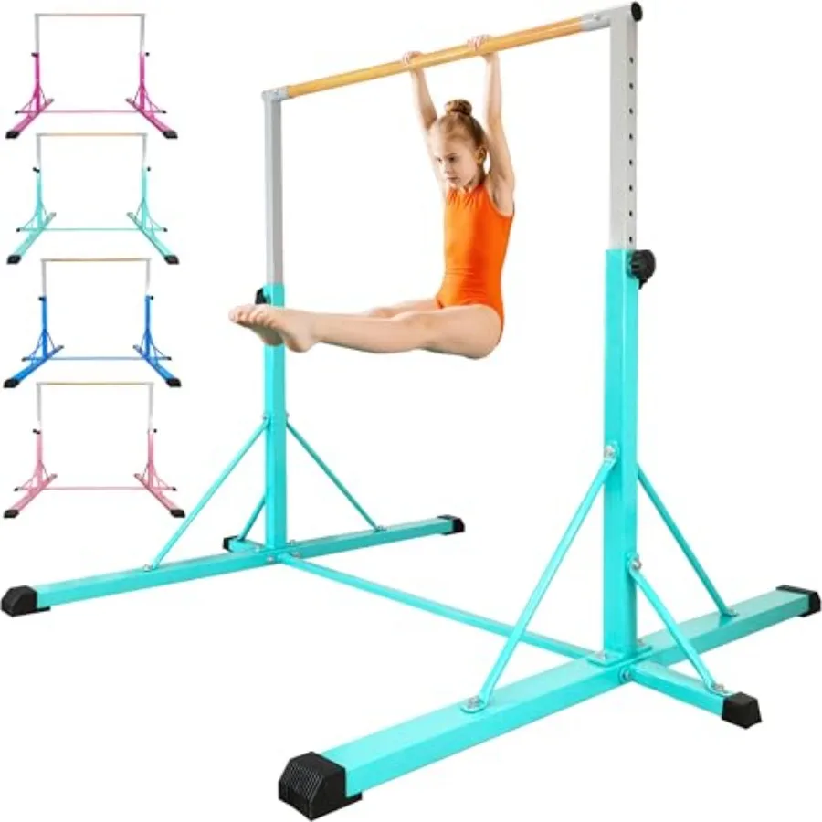 Gymnastics Bar for Ages 3-15 Fiberglass Crossbar Black/Gray Adjustable Height 35 to 60 4FT Wide Base with 360 Stability Easy Fo