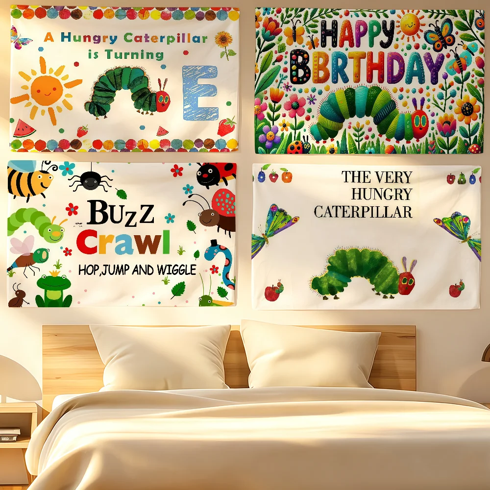 Adorable Colorful Caterpillar Flag Tapestries For Classroom Dormitory Camping Picnic Party Cheering Home Indoor Outdoor Decor