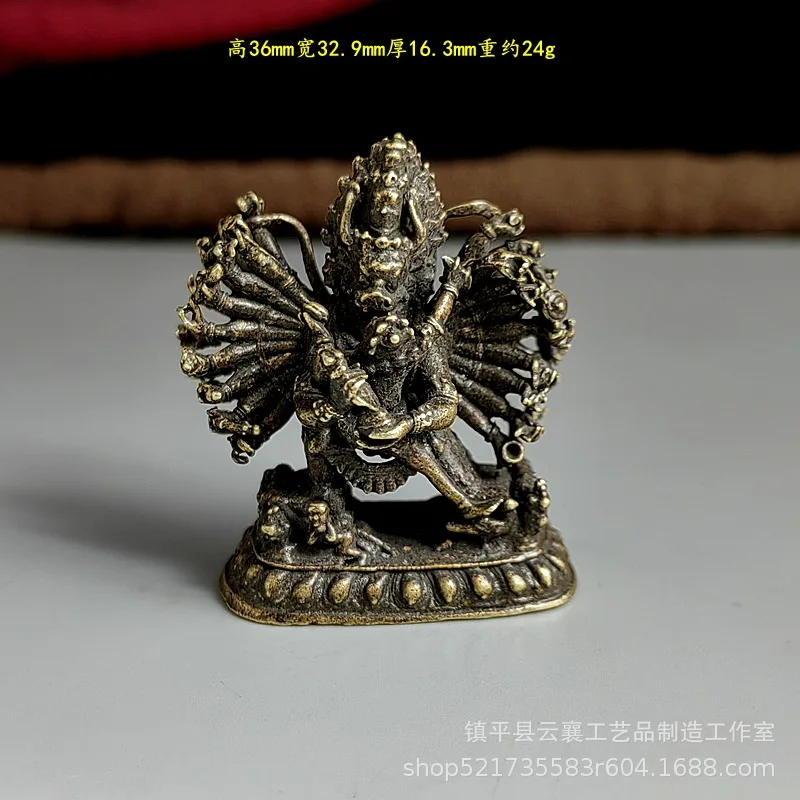 Tibetan Mahavairocana Buddha Ornament, Brass Five-Pronged Vajra, Wealth God Small Statue, Thousand-Handed Bud
