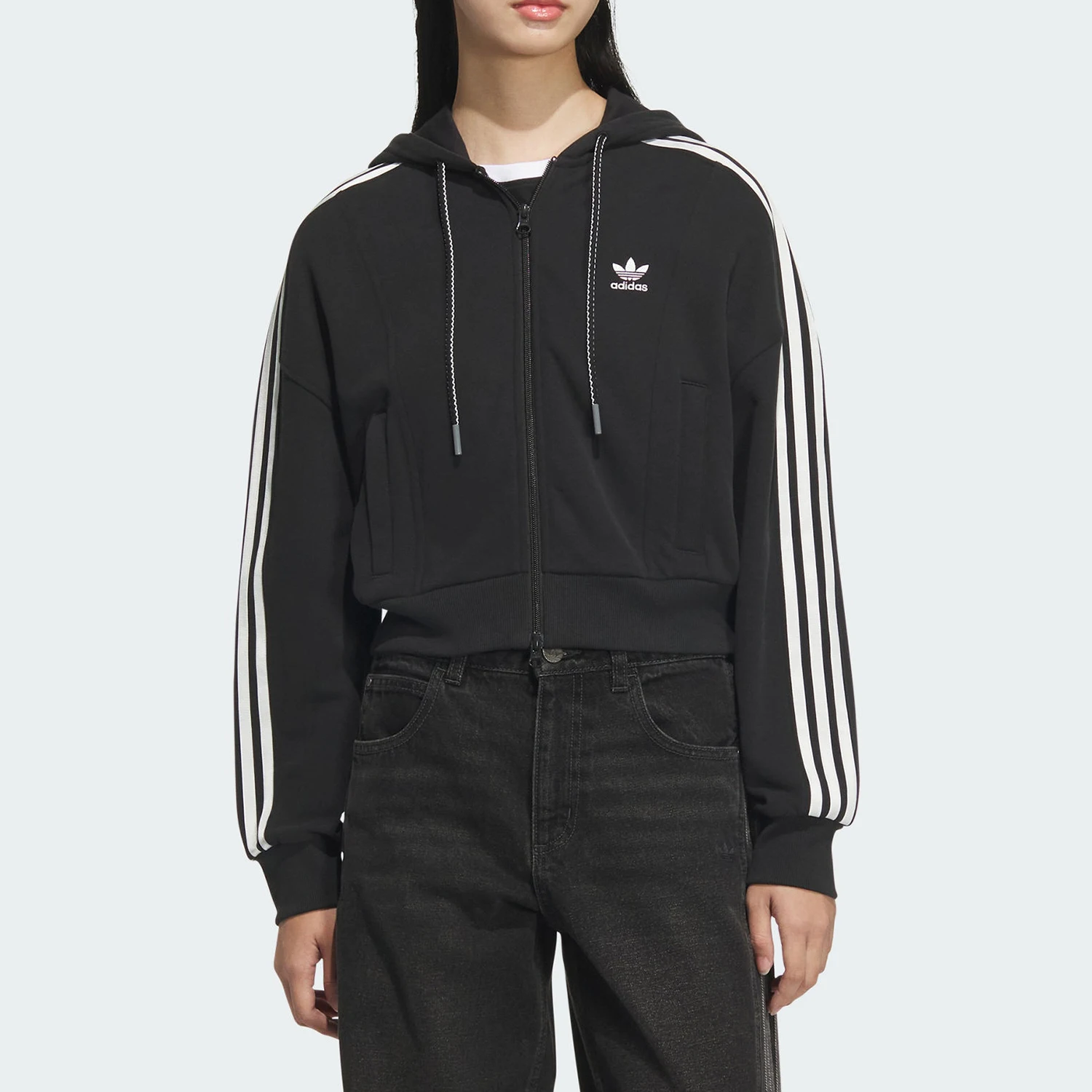 Adidas genuine clover women's short striped sports hooded jacket JM8056