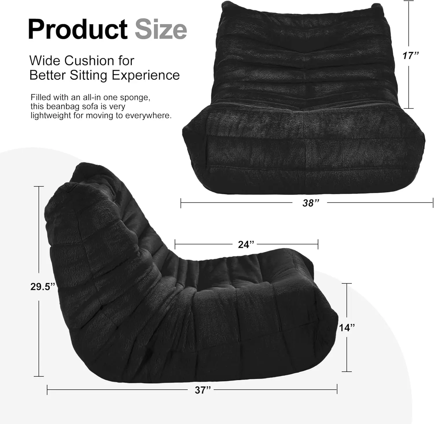 Chairs for Adults, Giant Bean Bag Sofa, Memory Foam Bean Bag Chair,  Sofa Sack Faux Fur Fireside