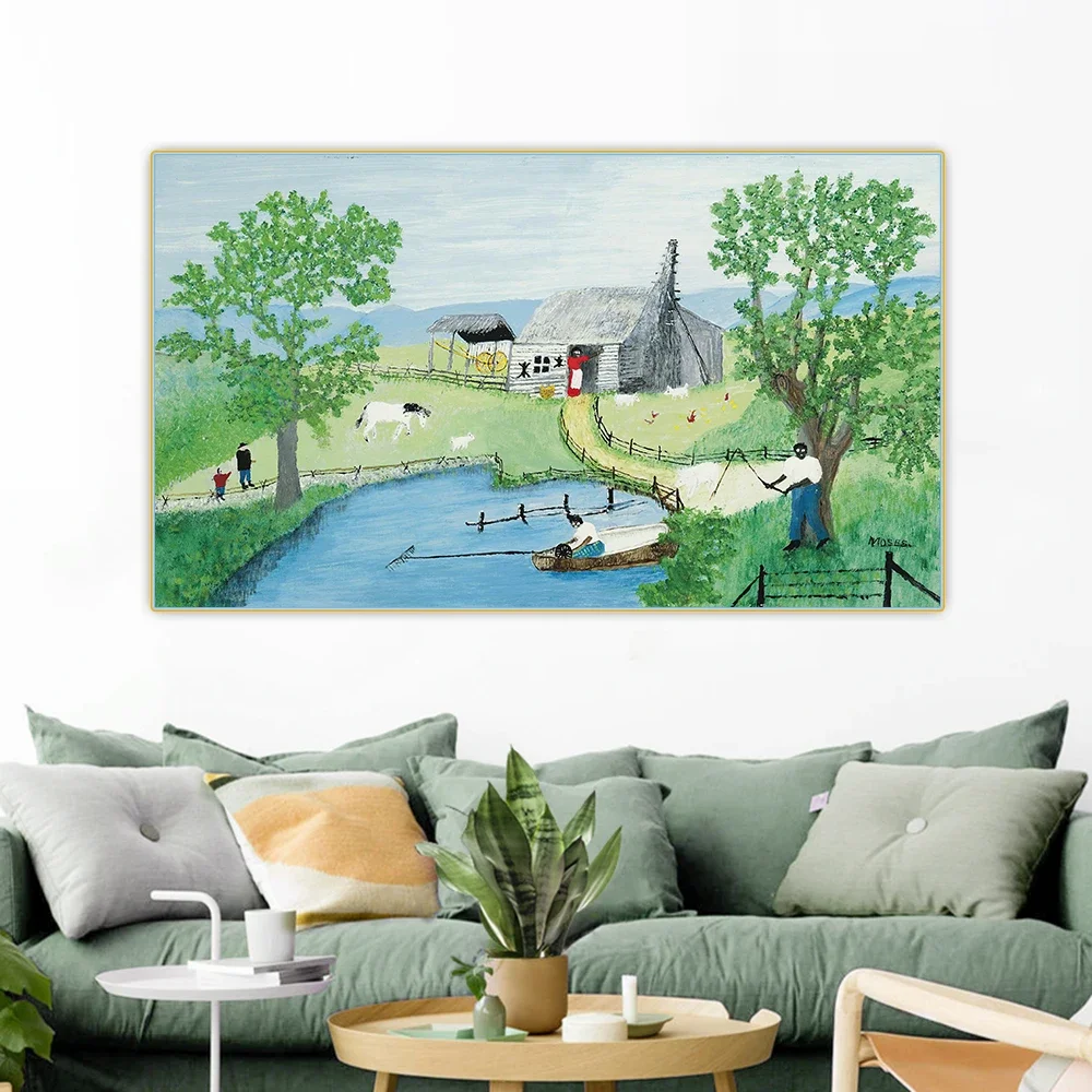Citon Grandma Moses Anna Mary Robertson《Old Darkey Cabin》Canvas Oil Painting Artwork Poster Picture Wall Decor Home Decoration