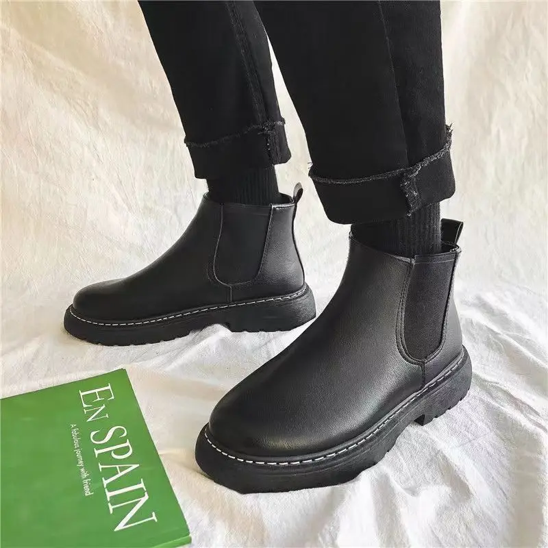 Fashion Autumn and Winter Men\'s Short Boots Trend Casual Shoes Leather Boots  Boots Men\'s Leather Shoes Chelsea Boots