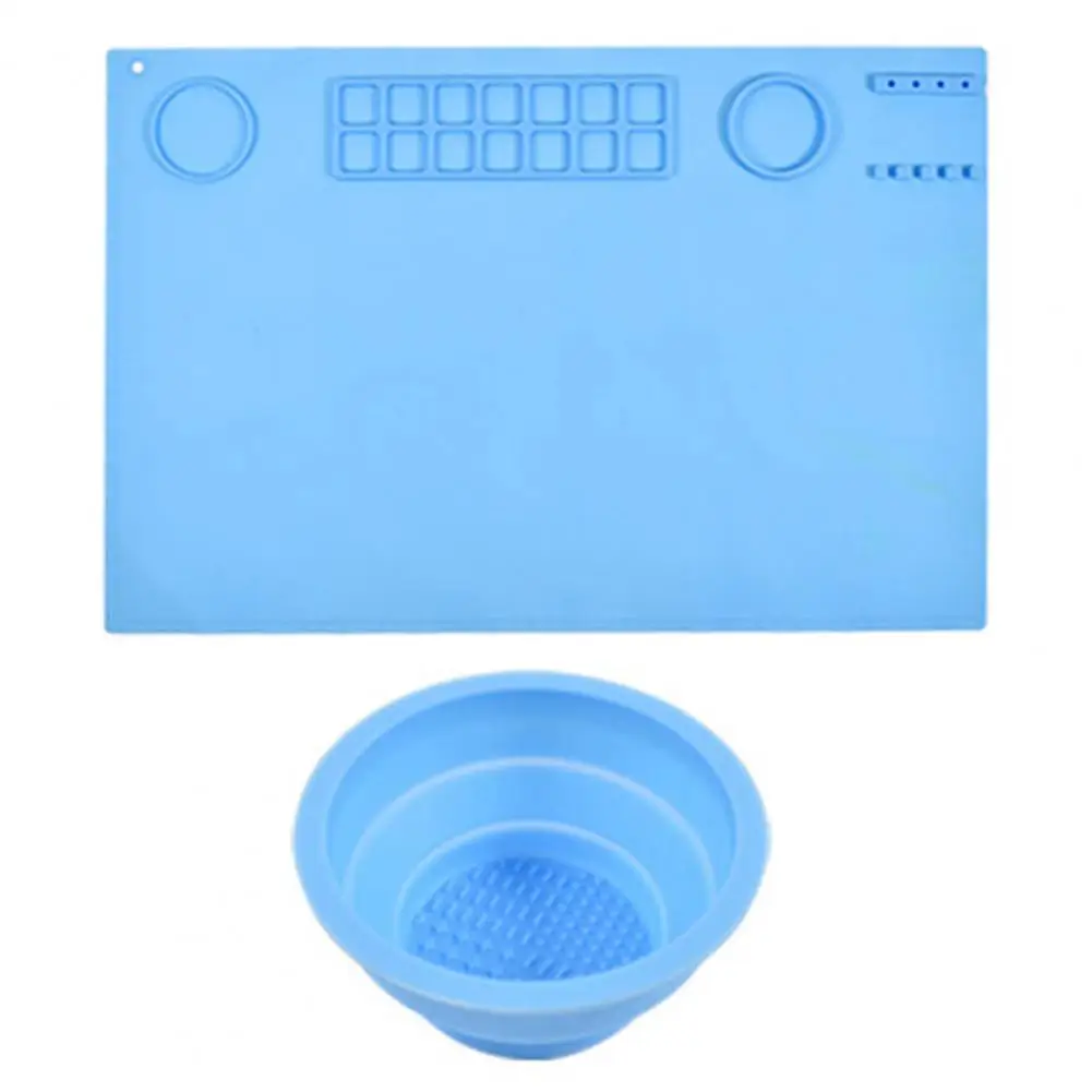 Paint Tray 1 Set Convenient Grooved Design Drawing Pad Fixed Folding Cup Painting Mat Waterproof   Household Supply