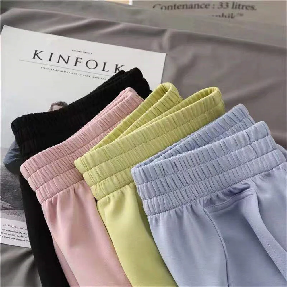 Pantaloncini da donna estivi pantaloncini sportivi Casual a vita alta pantaloncini larghi Homewear pantaloni caldi elastici solido gamba larga sudore corto