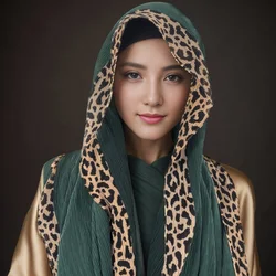 Muslim Hijabs Women Wrinkle Leopard Headband Solid Color Turban Scarf New Headscarf Islamic Arab Headscarf