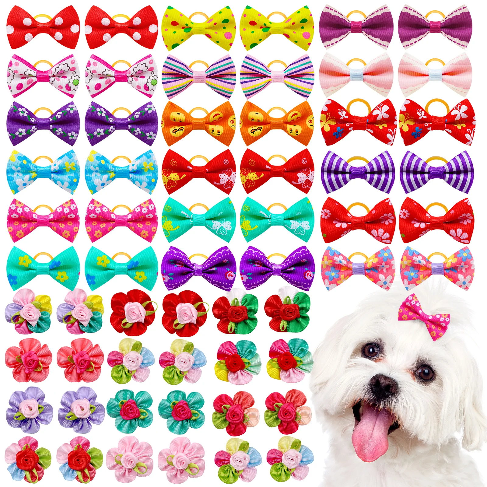 New 100pcs Dog Grooming Bows Pet Dog Cat Hair Bows Rubber Bands Pet Supplies Hair Accessories products for small dogs