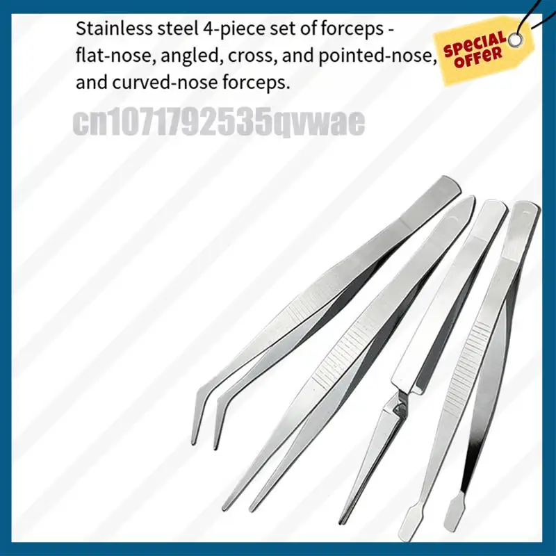 -A89Z 스트레이트 벤트 클립 드레싱 4PCS 정밀 핀셋 세트 전자 수리 납땜을위한 두꺼운 스테인레스 스틸 도구