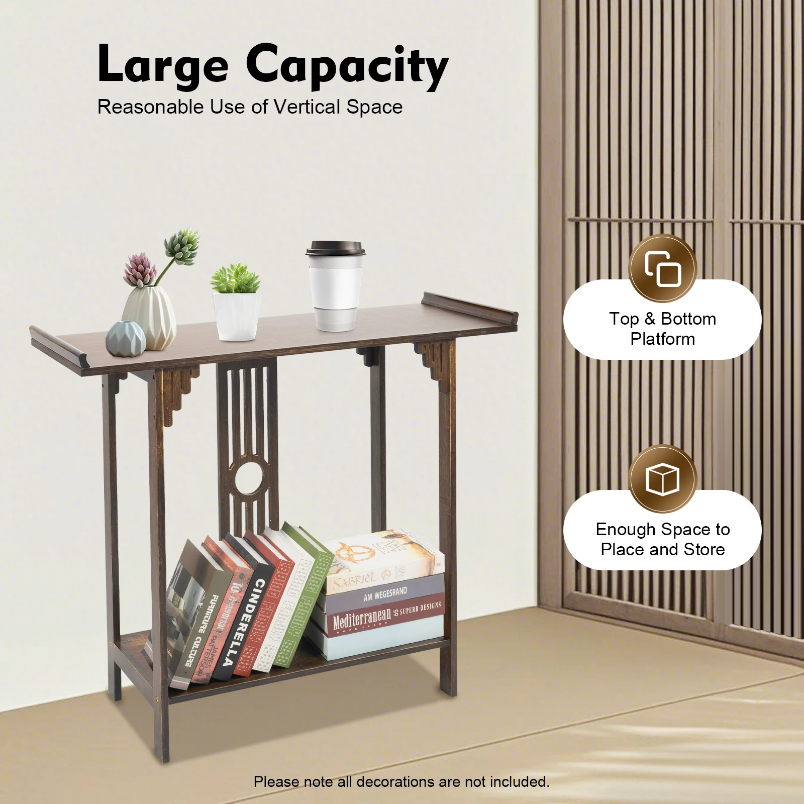 

2-Layer Vintage Console Table Rectangular Sofa Side Table Accent Entryway Table Bamboo Shelf for Living Room Hallway Furniture