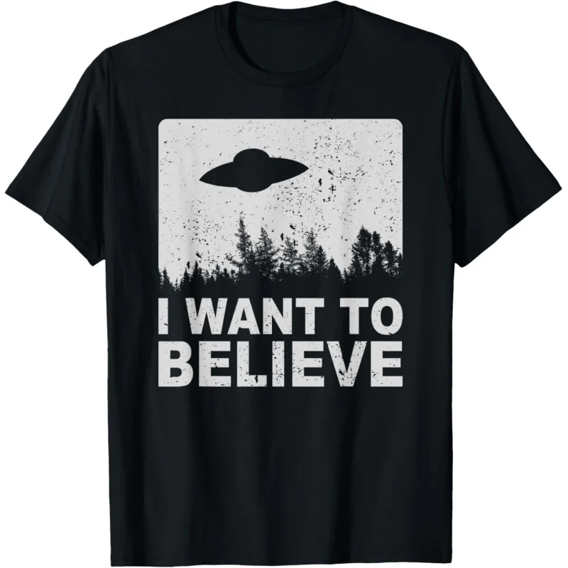 Men's and Women's Sports and Leisure New Fashion Short Sleeves, I Want to Believe in Alien UFO Area 51 Roswell T-shirt