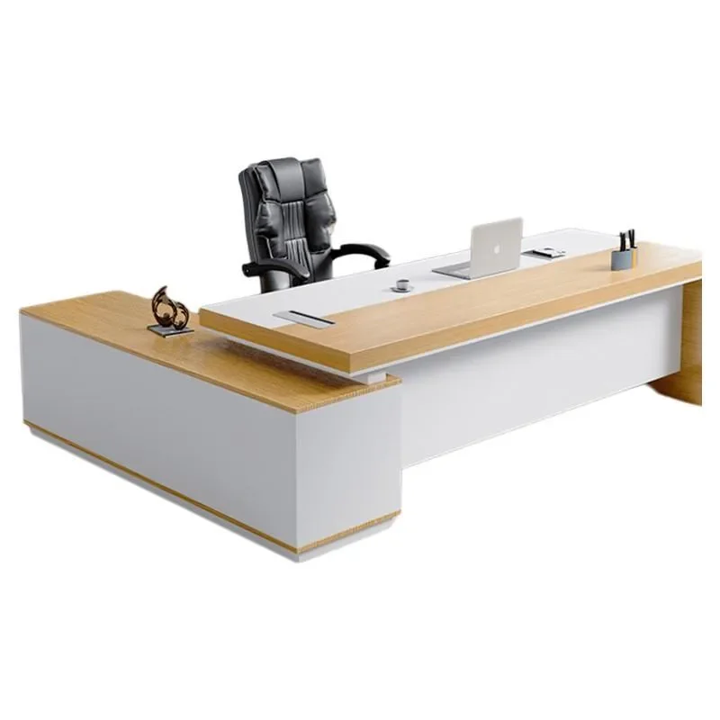 Modern Executive Office Desk and Chair Set Large L Shaped Computer Workstation for Manager Home Office Simple