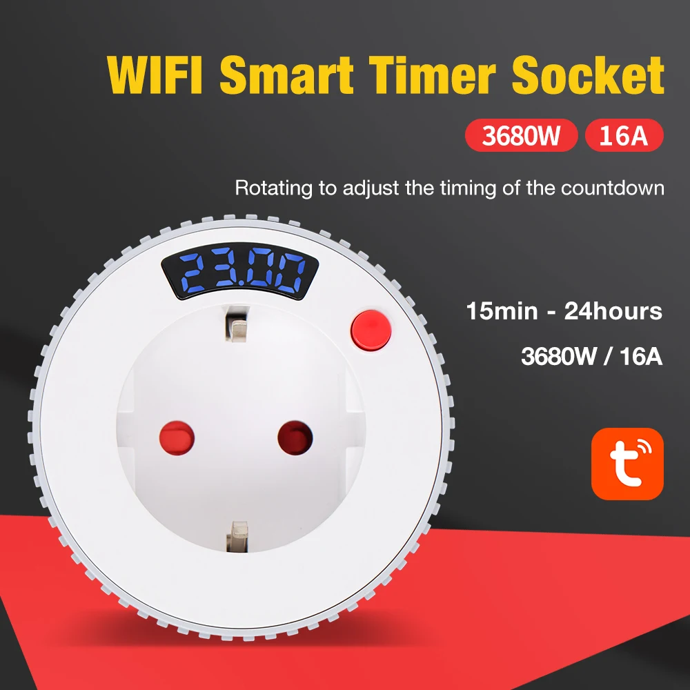 2025 New Tuya 15 Minutes-24 Hours Wireless Control Socket Outlet WiFi Smart Timer Socket Smart Plug with Energy Monitering Timer