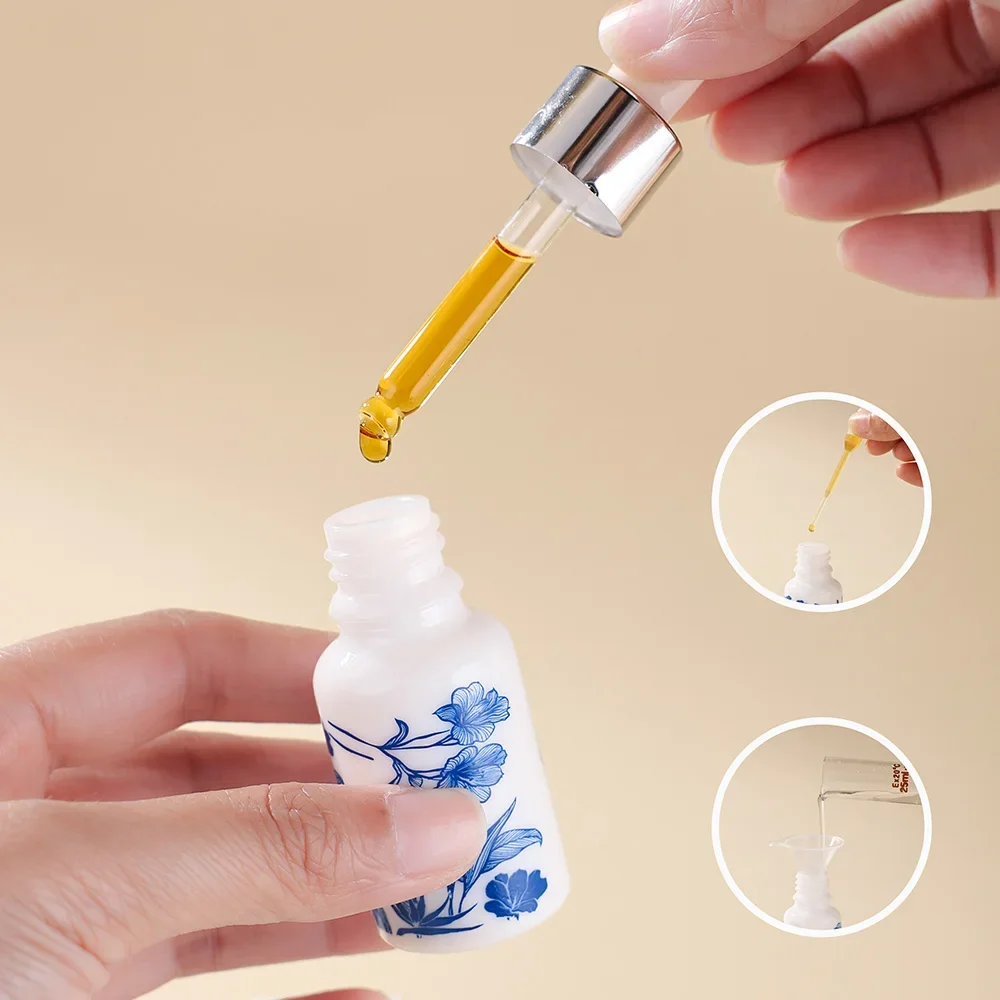 10pcs 15ml/30ml Blue & White Porcelain Essential Oil Dropper Bottles with 5 Funnels & 5 Dropper Leakproof Travel-Friendly Design