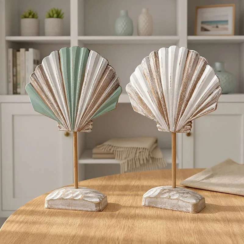 Colorful Shell Wood Statue Artwork Ornaments Desk Decoration Creative Shell Sculpture Wooden Crafts Room Aesthetic Decor