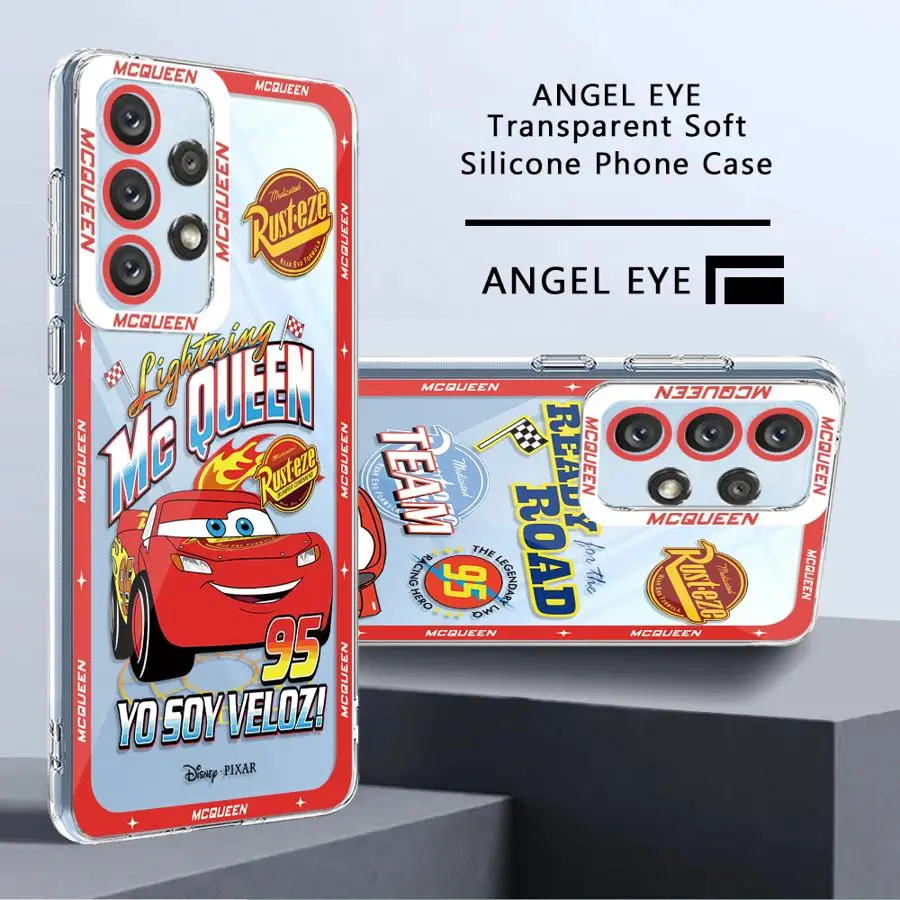 Disney Lightning McQueen 95 Phone Case for Samsung Galaxy A35 A55A53 A54 A73 A34 A33 A25 A24 A13 A14 A15 Transparent Clear Cover