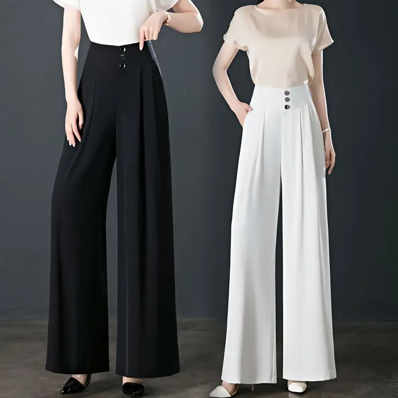 Office Lady Spring Summer Thin Loose Wide Leg Pants Korean Streetwear Fashion Women Elastic High Waist Oversized Casual Trousers