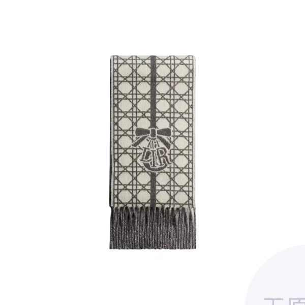 DIOR Cashmere Knit Scarves Unisex Beige Gray 65TF007J0204_C841
