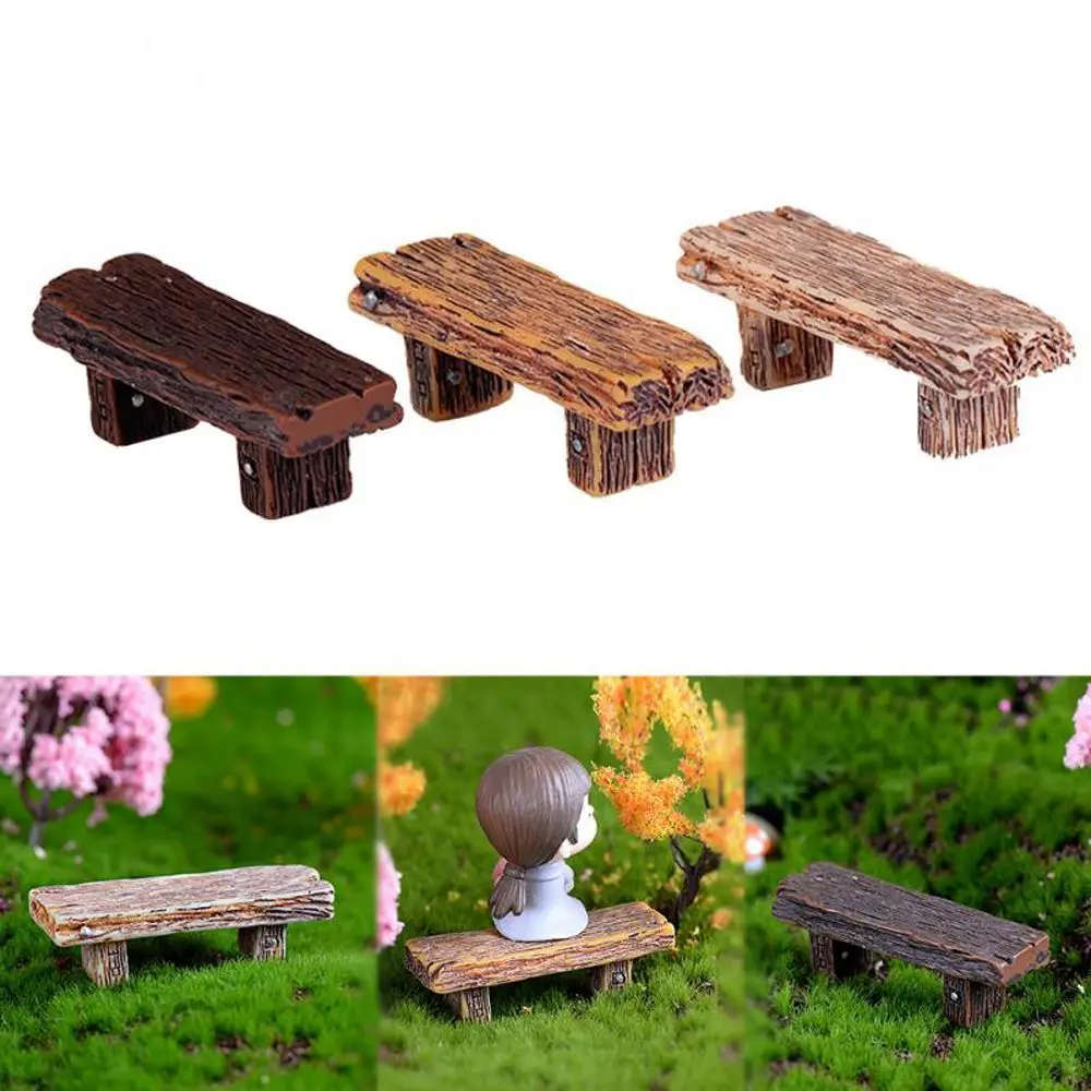 Home Decor Double Stool Micro Landscape Wood Bench Figurine Long Wood Bench Miniature Mini Wood Bench Mini Wooden Chair