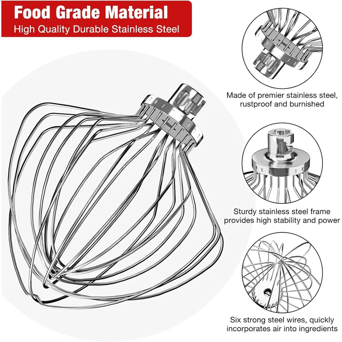KN211WW Stainless Steel 11-Wire Whip Attachment for Kitchenaid Bowl Lift Mixer 7QT Bowl Replacement Egg Beater Whisk image 4