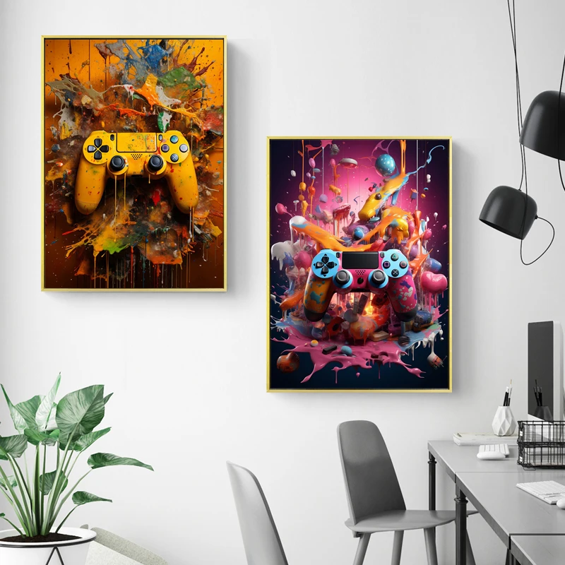 

Colorful Game Controller Pop Art Posters and Prints Gamer Graffiti Handle Canvas Painting Cuadros Wall Art Boy Game Room Decor