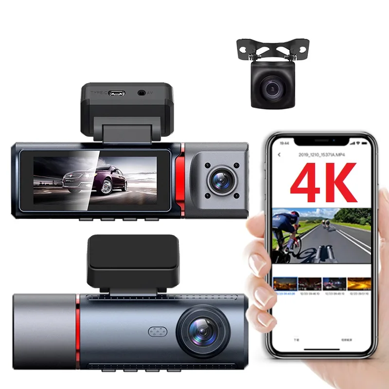 

3.16 Inch 3 Camera Dash Cam 4k WiFi GPS Vehicle Black Box Driver Recorder for Taxi CAR DVR Parking Monitoring HDR Privacy Lens